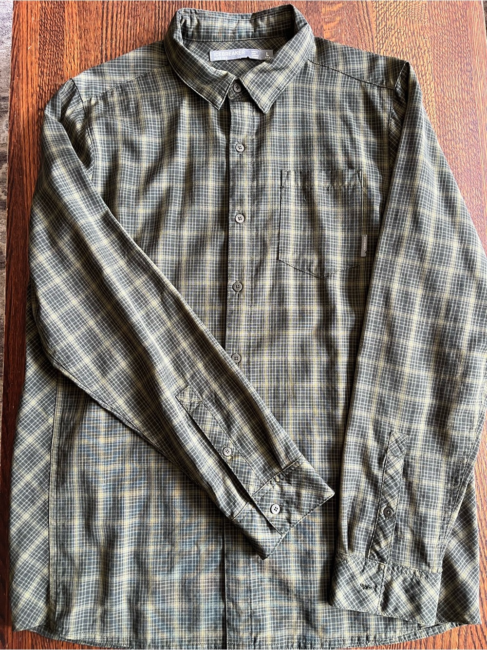 Icebreaker Merino Olive Green Plaid Button-Down Shirt
